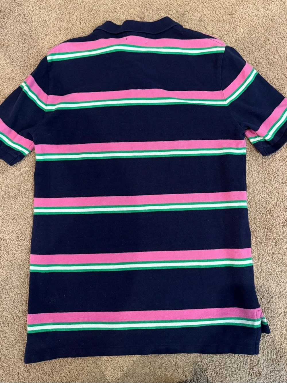 Polo by Ralph Lauren Navy Polo with Pink, Green & White Stripes